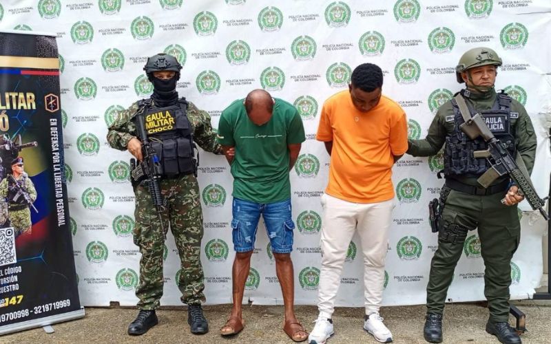 Ejército Nacional, Policía Nacional y Fiscalía capturan a dos integrantes del GDCO Zetas o Palmeños en Quibdó, Chocó.
