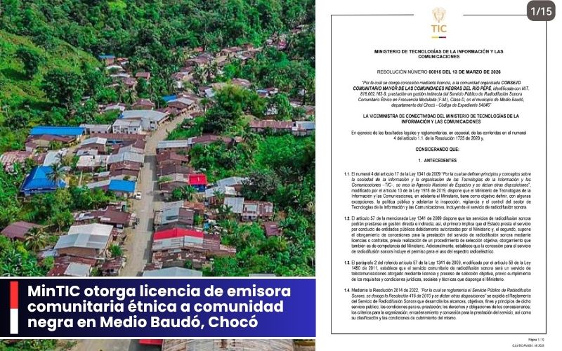 MinTIC otorga licencia de emisora comunitaria étnica a comunidad negra en Medio Baudó – Chocó.
