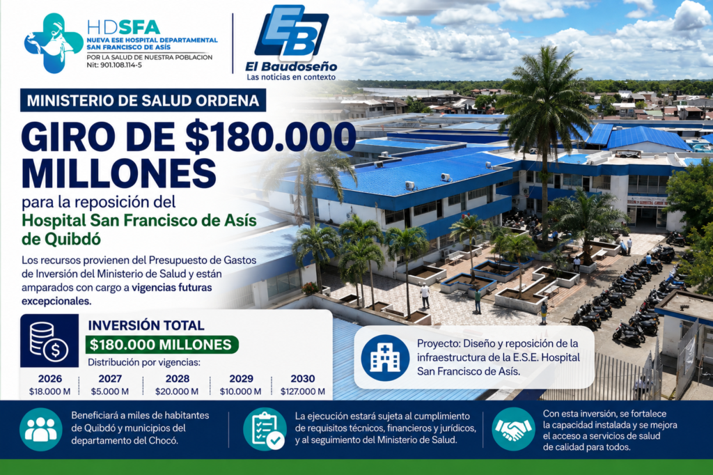 Ministerio de Salud ordena giro de $180.000 millones para el nuevo Hospital San Francisco de Asís de Quibdó